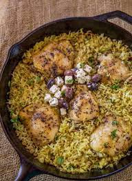 The classic combination of chicken with lemon and olives is found. One Pot Greek Mediterranean Chicken And Rice Dinner Then Dessert