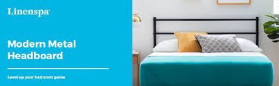 Amazon Com Linenspa Modern Metal Steel Construction Horizontal Bar Design Headboard Queen Black