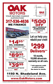 Oak Motors Coupons For The N Shadeland Location In Indy Are Found In The November Issue Of My Neighborhood Source Print Save Co Oil Change Coupons Finance