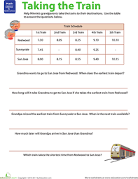 Planes And Trains Practicing Schedules 2 Worksheet Education Com Homeschool Math Worksheets Train Timetable