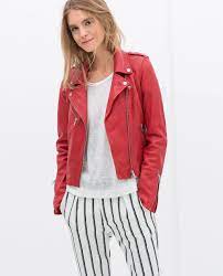 Zara Ultima Semana Cazadora Piel Frunce Lateral Chaqueta De Cuero Cuero Rojo Chaqueta Cuero Roja