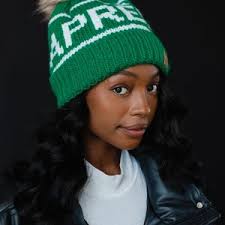 Womens Beanie With Pom Green