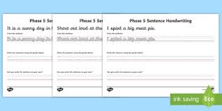 Basic print trace or hollow letters appear on your worksheet. Handwriting Practise Sentence Sheets Phase 5 Words