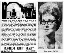 PEARLEENE REFFITT REALTY AD (JANUARY 1973)*** ***330 N. Maple St.***  ***Lancaster, Ohio *** ***Her photo is from a 1966 article.***