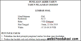 Berilah tanda silang (x) didepan huruf a,b, c atau d didepan jawaban yang benar ! Soal Pat Ukk Pai Kelas 8 Kurikulum 2013 Terbaru Portal Pendidikan