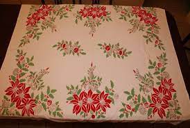 Vintage Christmas Table Cloth 1950s Christmas Table Cloth Christmas Table Christmas Linen