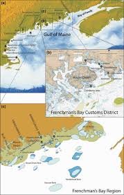 the gulf of maine cities and towns are marked with large