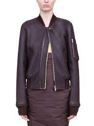 Rick Owens Flight Bomber Shearling Jacket In Purple Leather Yellow Shearling Lining Jackets Rick Owens Jacket Shearling Jacket