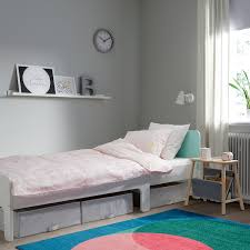 Shop wayfair for the best platform bed without headboard. Slakt Ext Bed Frame With Slatted Bed Base White Pale Turquoise Ikea