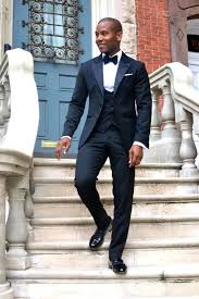Black 3 Piece Suit Classic Black Tie 3 Piece Tux With Peak Lapels Solid Black Self Tie Bow Tie Prom Suits For Men Suits Prom Suits