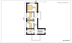 Casa mica cu un dormitor si living vedere spate. Proiecte Case 50 Mp Gratis