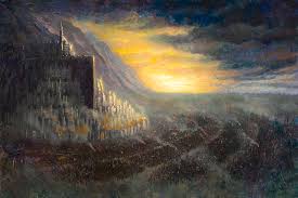 The white tower (on the top of the 7th level) should be 305 blocks above the ground but it will have to remain cut off due to minecraft's height restriction. Lord Of The Rings Minas Tirith Under Siege Painting By Christopher Clark