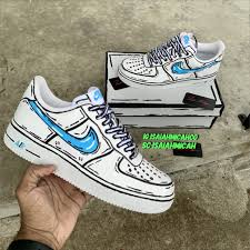 Comic Air Force One White Pale Blue Black Air Force Ones Sneakers Fashion New Shoes