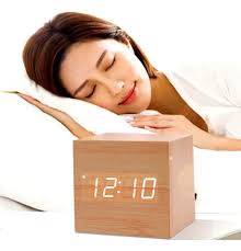 Reloj Digital Led Deco, Mesa Dia, Temp, Alarm Madera Marrón