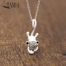 Qiamni 925 Sterling Silver Monkey 3d Animal Necklace Pendant Charm Women Girls Kids Birthday Gift Christmas Statement J Pet Necklace Monkey Jewelry Silver Chic