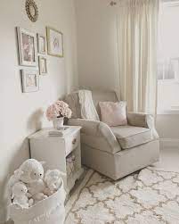 Neutral White Gold And Blush Pink Nursery Beige Rocker Glider Baby Girl Rocking Chair Pink Flowers Baby Room Decor Girl Nursery Room Blush Pink Nursery