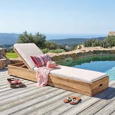 Bain de soleil en teck. Bain De Soleil En Teck Recycle Et Coussin Sable Feria Maisons Du Monde