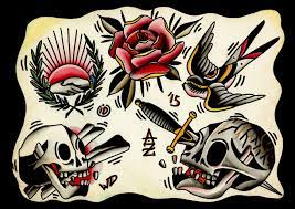 Tattoo Flash Drawing Skull Swallow Rose Traditional Flash Drawing Flash Tattoo Tattoo Shop