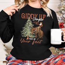 Cowboy Christmas Sweater, Giddy up Jingle Horse Pick up Your Feet, Howdy  Country Christmas Horse Sweatshirt, Cowgirl Christmas Shirt