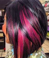 15 Ways To Add Bright Color To Your A Line Bob Haircut Hair Styles Black Hair With Highlights Hair Highlights