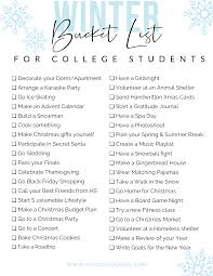 Winter Bucket List For College Students Free Printable Bucket List For Teens Winter Break Bucket List Bucket List Winter