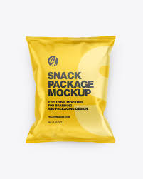 Matte Snack Package Mockup In Flow Pack Mockups On Yellow Images Object Mockups