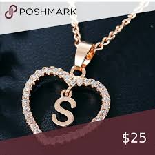 crystal gold tone letter s love heart necklace crystal heart necklace letter pendant necklace letter necklace