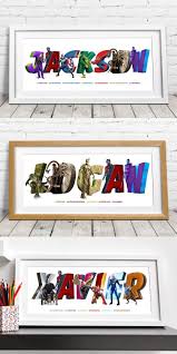 Amazing Personalised Superhero Framed Name Art Featuring All Their Favourite Marvel And Dc Characters Superhero Room Boy Nursery Themes Baby Boy Nursery Themes