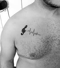 Music Note With Heartbeat Mens Simple Upper Chest Tattoos Music Tattoos Music Tattoos For Men Simple Music Tattoo