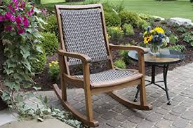 18.5 x 15 x 24h 15 lbs. Outdoor Interiors Resin Wicker And Eucalyptus Rocking Chair Brown And Grey Amazon In Furniture