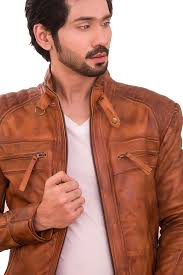 Sergio Men's 100% Real Brown Leather Classic Waxed Diamond Jacket