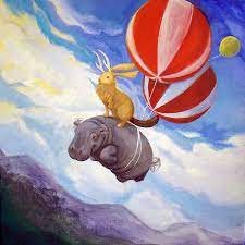 Raurackl Hippo Flying Over The Alps Art Love Illustration Hippo