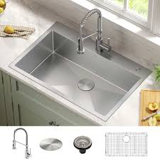 Undermount sinks install beneath the counter and add a streamlined look and feel to your kitchen counter. Kraus 33 Dual Mount Stainless Steel Kitchen Sink And Faucet Combo Costco