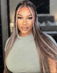 Icy-Ombre Smoky With Icy Blonde Silky Straight Lace Front Human Hair W
