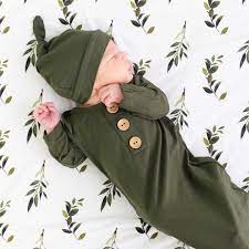 Classic, modern vintage, luxe, ikat and boutique. Solid Olive Newborn Baby Knot Gown Hat Caden Lane