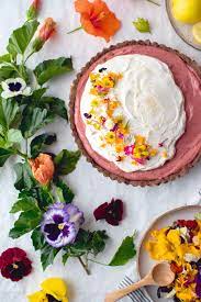 Hibiscus Lemon Curd Tart Cocoa Crust Vegetarian Ventures Recipe Edible Flowers Recipes Lemon Curd Tart Flower Desserts