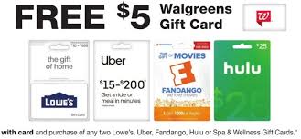 Check spelling or type a new query. Expired Walgreens Buy 2x Select Gift Cards Get 5 Walgreens Gift Card Free Lowe S Uber Fandango Hulu Or Spa Wellness Gc Galore