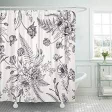 Black And White Floral Shower Curtain Tompop Shower Curtain Floral Pattern Bouquets Of Spring Flowers Black And White Waterproo Victorian Shower Curtains Cute Shower Curtains Floral Shower Curtains