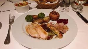 Yorkshire pudding originates from england, and is made from a batter that includes eggs, milk, and flour. Traditional British Christmas Dinner Picture Of Trader Vic S Restaurant Lounge Manama Tripadvisor