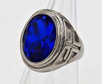 Men Ring Blue Sapphire Stainless Steel Silver Cross Knight Templar Oval Size 11 Cool Rings For Men Rings For Men Rings