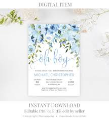 Blue Floral Baby Shower Invitation Template Printable Baby Blue And G Boy Baby Shower Invitations Templates Baby Shower Invitations For Boys Fancy Baby Shower