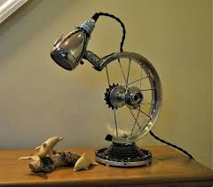 Bicycle Wheel Desk Lamp Steampunk Table Lamp Upcycled Lamp Bike Desk Lamp Bicycle Light Retro Table Lamp Wheel Lamp Bicycle Lamp Steampunk Table Lamp Handmade Lamps Desk Lamp