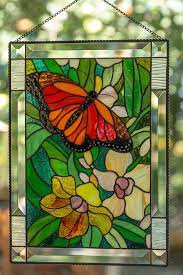 Monarch Butterfly Stained Glass Panel Christmas Gift Stained Glass Window Hangings Parent Wedding Gift Stained Glass Butterfly Glass Painting Designs Stained Glass Art