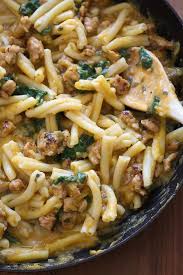 Pasta With Butternut Squash Sauce Spicy Sausage And Baby Spinach Recipe Pasta Dishes Butternut Squash Pasta Skinny Taste Recipes