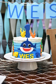 This cake was butter vanilla with choclate mousse filling covered in swiss meringue buttercream and fondant. Wes Baby Shark Birthday Bash Home Organization Order Bliss