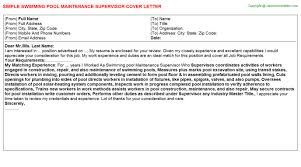 Swimming Pool Maintenance Supervisor Cover Letter