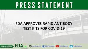 Fda Approves Rapid Antibody Test Kits For Covid 19 Food And Drug Administration Of The Philippines