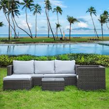 So, if you've got a bbq or garden party planned soon, make sure you keep your guests comfy with our amazing collection of stylish and cheap outdoor furniture! Amazon Com Bigzzia 5 Seater Patio Furniture Sets All Weather Rattan Outdoor Sectional Sofa Handwoven Wicker Patio Sofa Couch Garden Backyard Conversation Set With Cushion And Glass Table Kitchen Dining