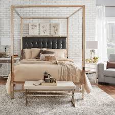 Contemporary queen size metal canopy bed with x frame with headboard black white. Solivita King Canopy Champagne Gold Metal Bed By Inspire Q Bold On Sale Overstock 10395756