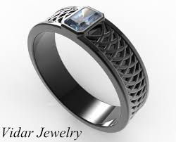 A collection of all black wedding rings for men. Men S Radiant Cut Blue Sapphire Wedding Band Vidar Jewelry Unique Custom Engagement And Wedding Rings